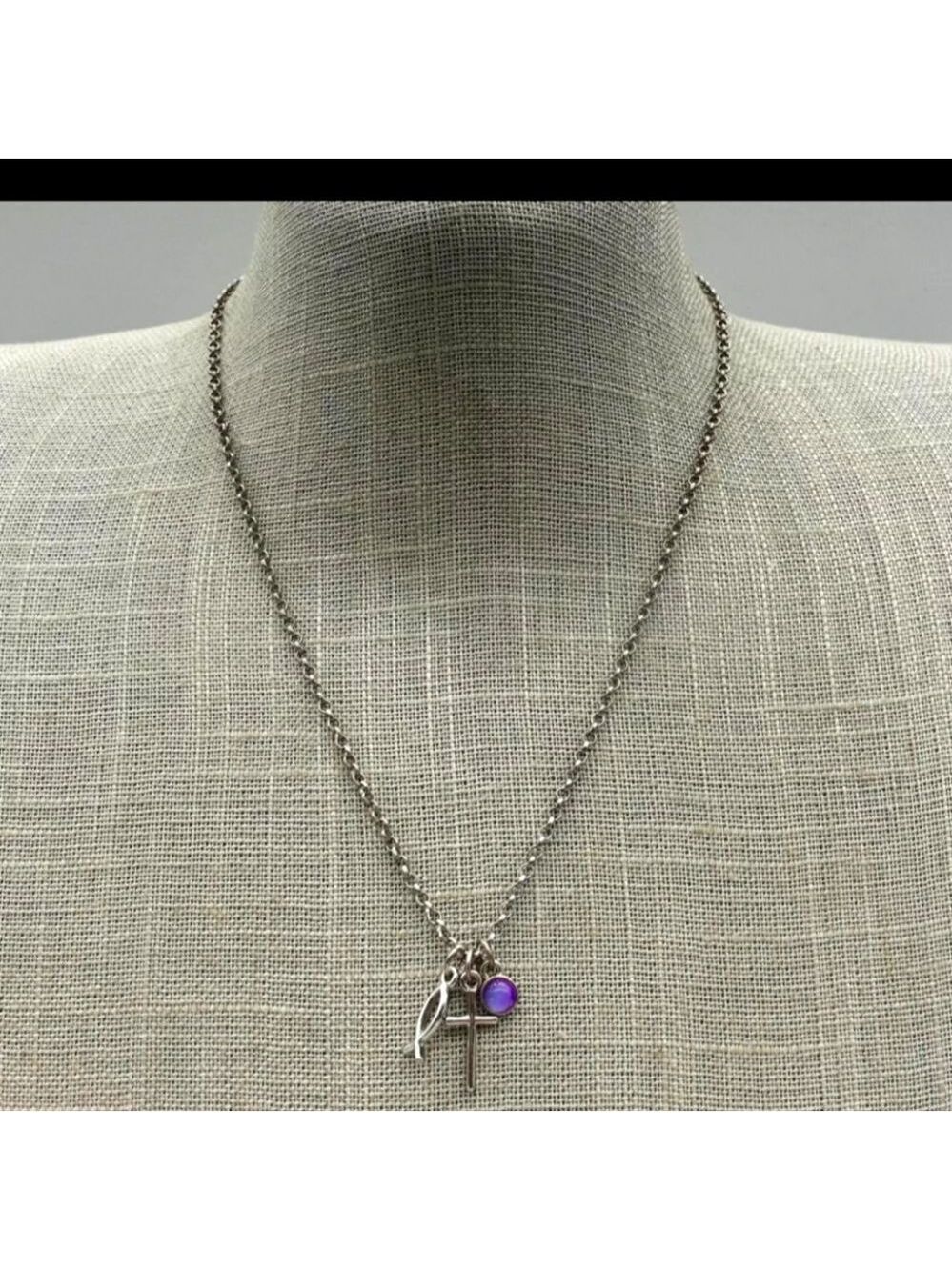 Lia Sophia Necklace Cross Ichthus Religious Pendant 18"